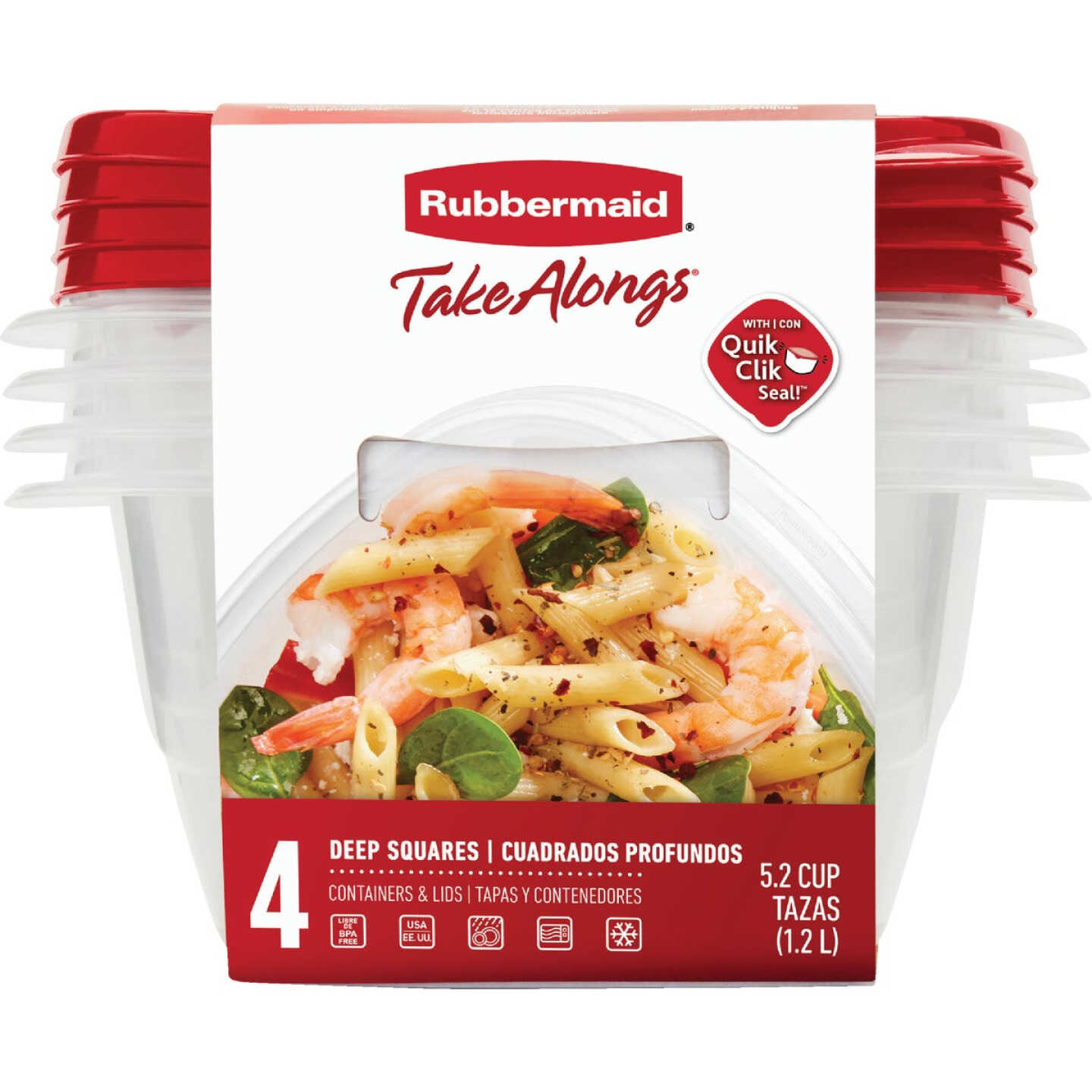 RUBBERMAID Rubbermaid 2223838 TakeAlongs Square Food Storage Container 5.2 Cup (4-Pack)