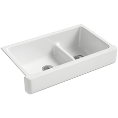 Kohler K-6426-0 White Haven Cast Iron Undermount Kitchen Sink With Short Apron, 35-1/2 inch x 21-9/16 inch