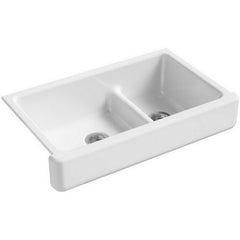 Kohler K-6426-0 White Haven Cast Iron Undermount Kitchen Sink With Short Apron, 35-1/2 inch x 21-9/16 inch