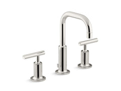 KOHLER 087206749742 K-14406-4-SN Purist Widespread Bathroom Sink Faucet with Low Lever Handles and Low Gooseneck Spout Polished Nickel