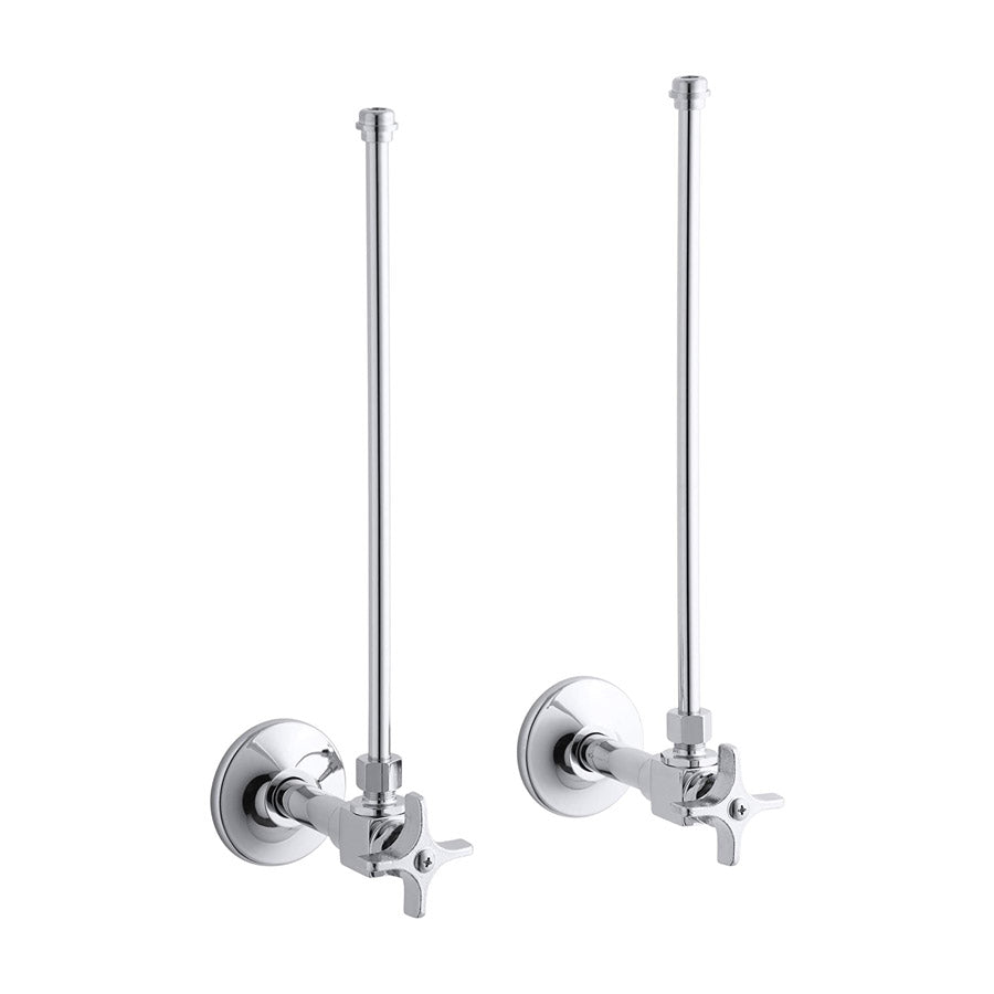 Kohler 040688187655 K-7605-P-CP Pair of 3/8 Angle Supplies with Stop, Cross-handles, and Annealed Vertical Tubes Polished Chrome