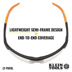 Klein Tools 60171 Professional Safety Glass, Clear, Polycarbonate, Black/Orange Semi-Frame, 2 Pack