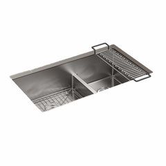 Kohler K-5284-NA Strive 32 inch L x 18-5/16 inch W x 9-5/16 inch D Large/Medium 2-Basin 16 ga Stainless Steel Kitchen Sink