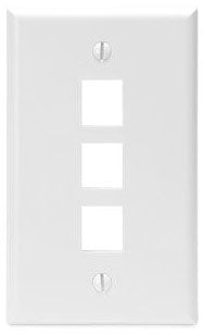 Leviton 41080-3WP Single-Gang QuickPort Wall Plate, 3-Ports, White