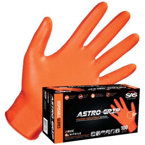 SAS Safety 66574 Astro-Grip Disposable Glove X-Large Nitrile Dual-Sided Scale Powder Free Orange 100 Per Box