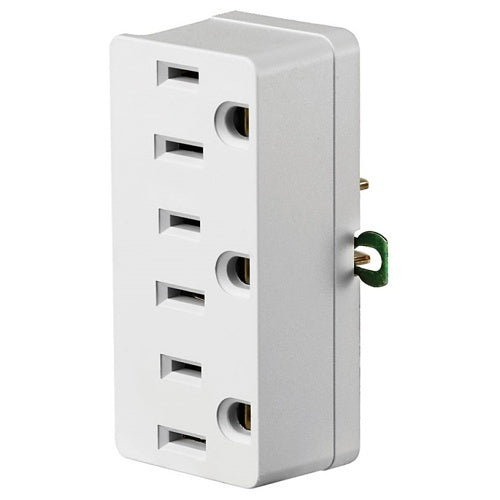 Leviton 698-W 15A Triple Outlet/Receptacle Plug-In Adapter, Grounding Clip