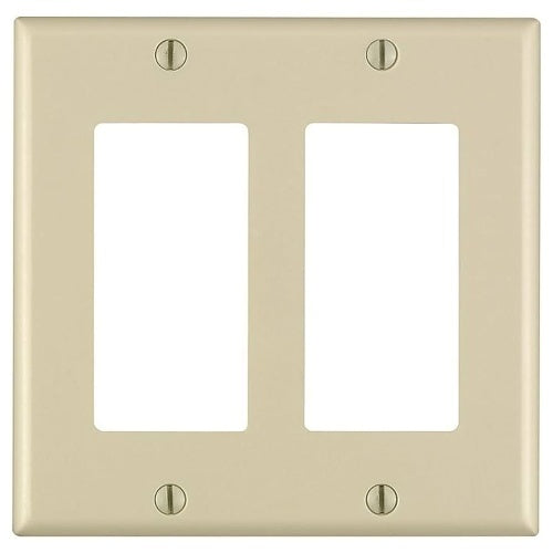 Leviton 80409-I Decora 2-Gang GFCI Device Wallplate Standard Size Thermoset Ivory