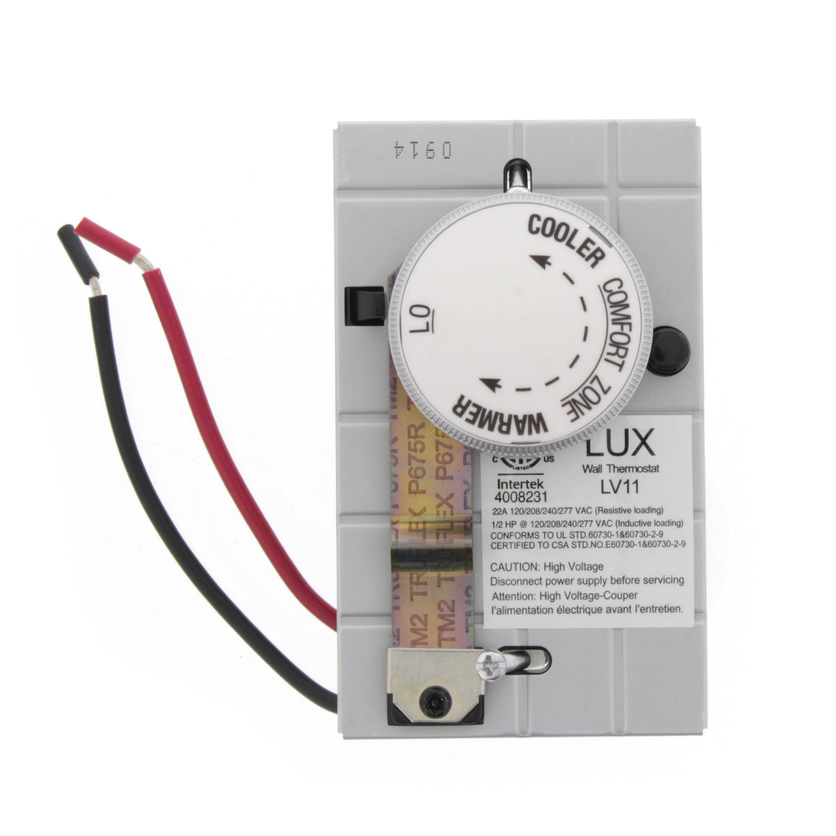 Lux Products LV11-005 120V TSTAT Non-Programmable Single Pole, Line Voltage Heating Only Mechanical Thermostat