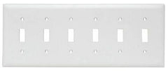 Pass & Seymour TP6W 6Gang Wall Plate, Toggle Switch, Nylon, Standard - White