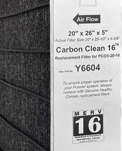 Healthy Climate MERV 16 Carbon Clean 16® Media Air Filter disposable pleated MERV 16 filter. 