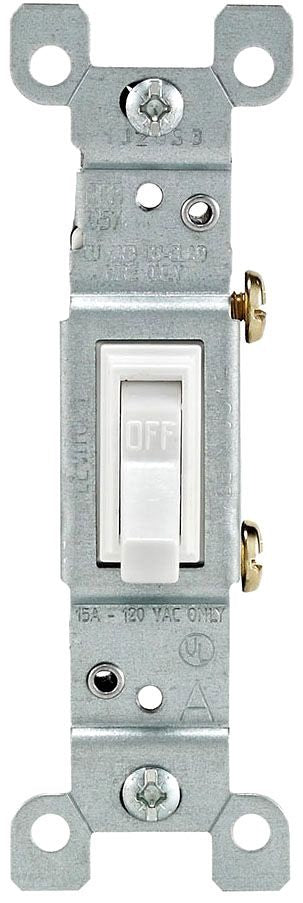 Leviton 1451-WCP Toggle Framed Single-Pole AC Quiet Switch 15 Amp 120 Volt Non-Grounding White