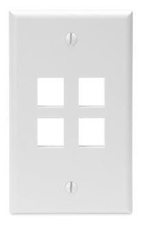 Leviton 41080-4WP Single-Gang QuickPort Wall Plate, 4-Ports, White