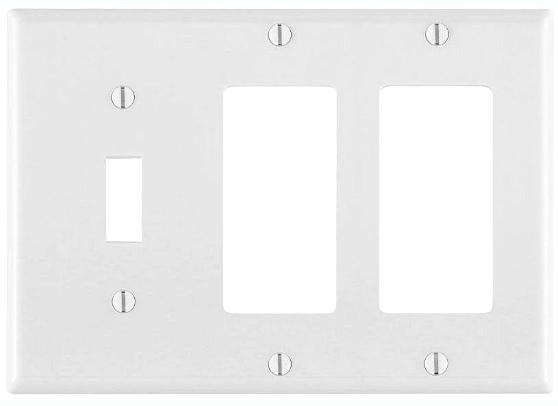 Leviton 80431-W 3-Gang 1-Toggle 2-Decora GFCI Device Mount Standard Size Thermoset White Combination Wallplate