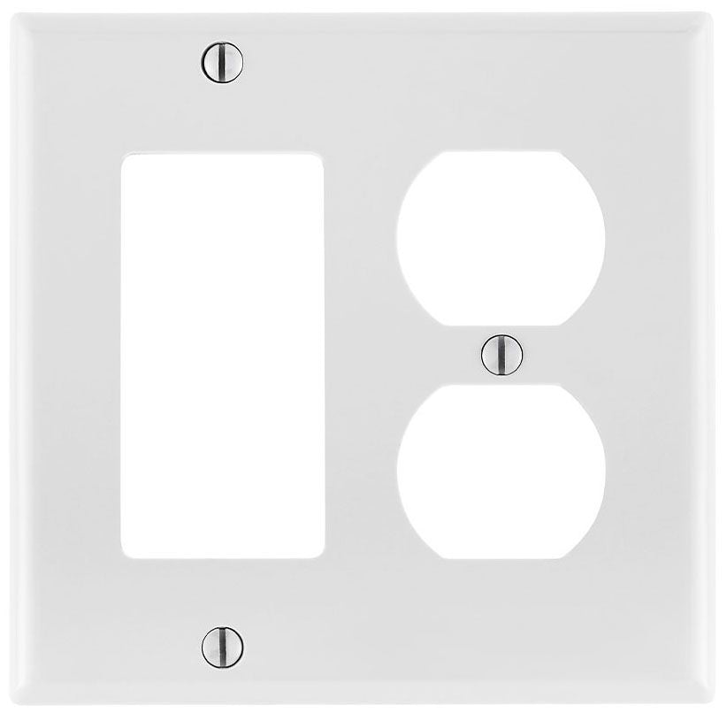 Leviton 80746-W 2-Gang 1-Duplex 1-Decora/GFCI Device Standard Size Thermoplastic Nylon White Combination Wallplate