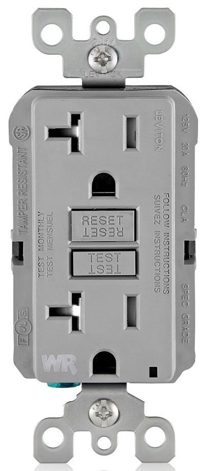 Leviton GFWT2-GY Self-Test Tamper Resistant Weather Resistant GFCI Receptacle NEMA 5-20R 20A-125V