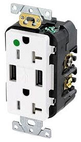 Leviton T5832-HGW Combination Duplex Receptacle and USB Charger 20A 125V NEMA 5-20R