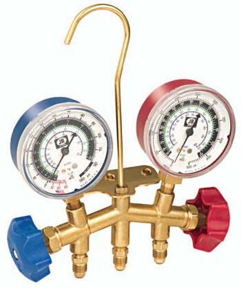 JB Industries M2-8-410A 2-Valve Classic Brass R22/R404A/R410A Refrigerant Manifold with 2-1/2 Gauges