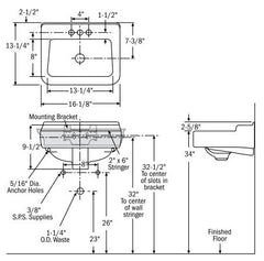 Mansfield Plumbing 1613NS-WHITE Wall Mount 16-1/8 x 13-1/4 x 9-1/2 Sink