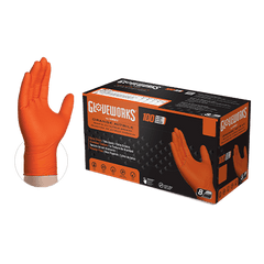 Ammex GWON49100 Gloveworks Industrial Grade Textured Nitrile Gloves, Powder-Free, Orange, 2XL, 100/Bx