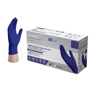Ammex AINPF44100 Textured Medical/Exam Nitrile Gloves, Powder-Free, Indigo, Medium, 100/Box
