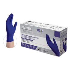 Ammex AINPF44100 Textured Medical/Exam Nitrile Gloves, Powder-Free, Indigo, Medium, 100/Box