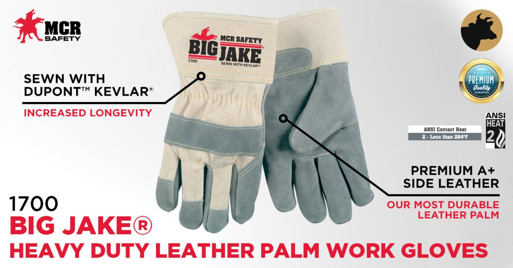 MCR Safety 1700XL Big Jake Leather Palm Work Gloves XL