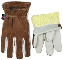 MCR Safety 3204KXL Grain Cow Full Leather Driver Select Grade Gloves with Kevlar Liner, Cream/Brown, X-Large, 1-Pair