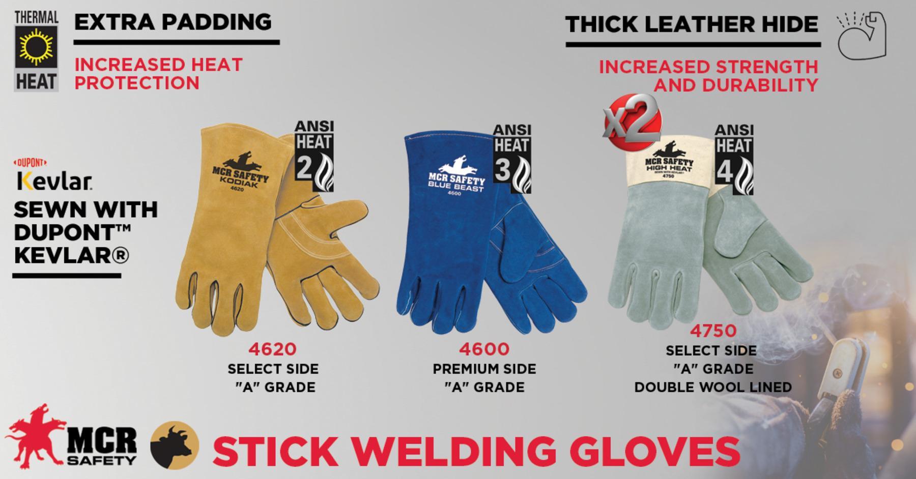 MCR Safety 4600 Blue Beast Protective Welding Gloves XL 13-1/2 inches