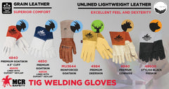 MCR Safety 4840XL Red Ram MIG/TIG Welding Gloves Kevlar Thread Leather XL Gauntlet Cuff