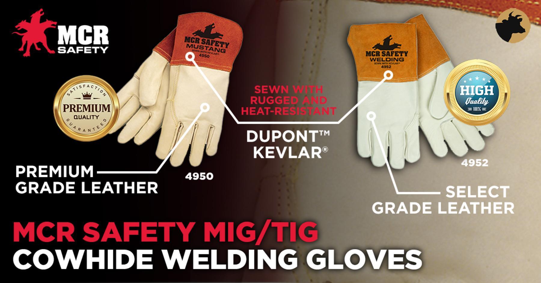 MCR Safety 4950L Premium Grade MIG/TIG Welding Gloves, Large, Beige, Gauntlet Cuff