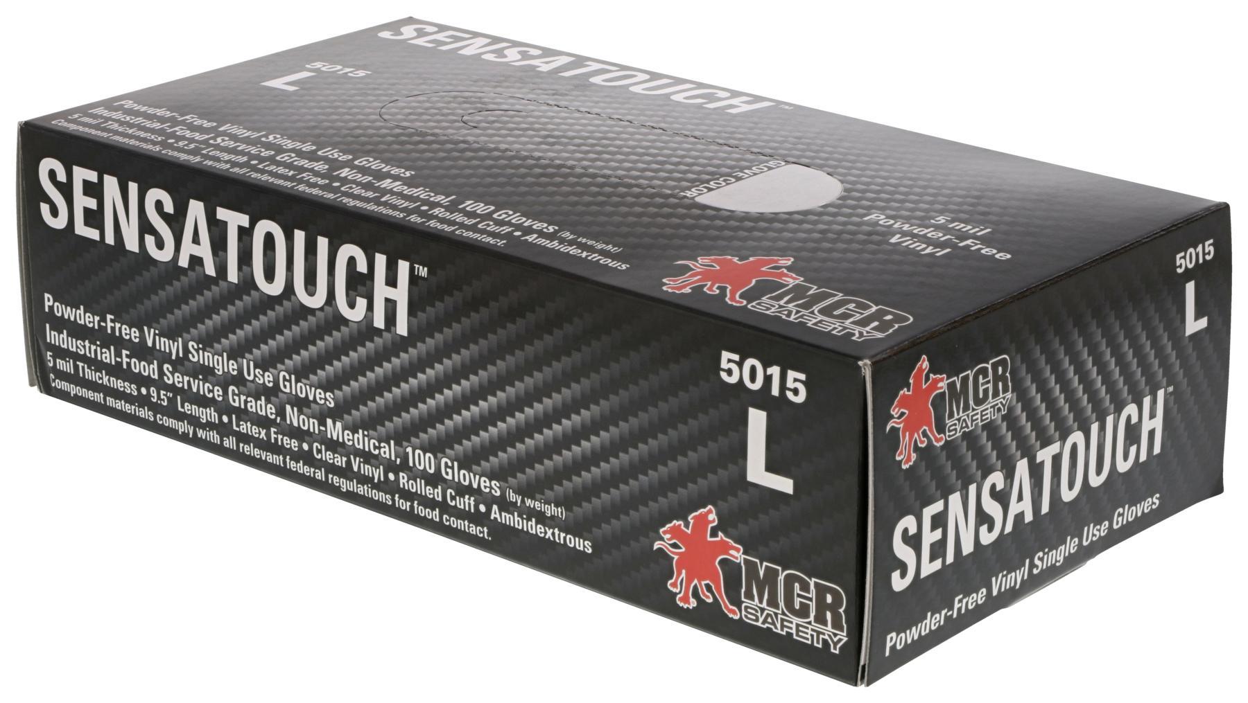 MCR Safety 5015L SensaGuard Gloves Large Powder-Free Industrial Grade Vinyl Case of 1000