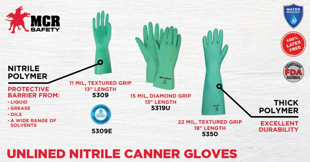 MCR Safety 5308 Nitri-Chem Industrial Grade Chemical-Resistant Gloves M Paired Hand Nitrile Green