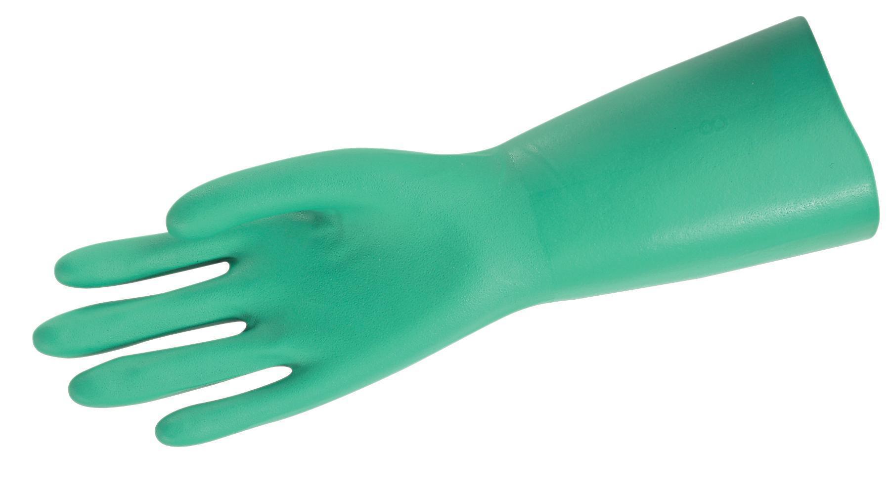 MCR Safety 5308 Nitri-Chem Industrial Grade Chemical-Resistant Gloves M Paired Hand Nitrile Green