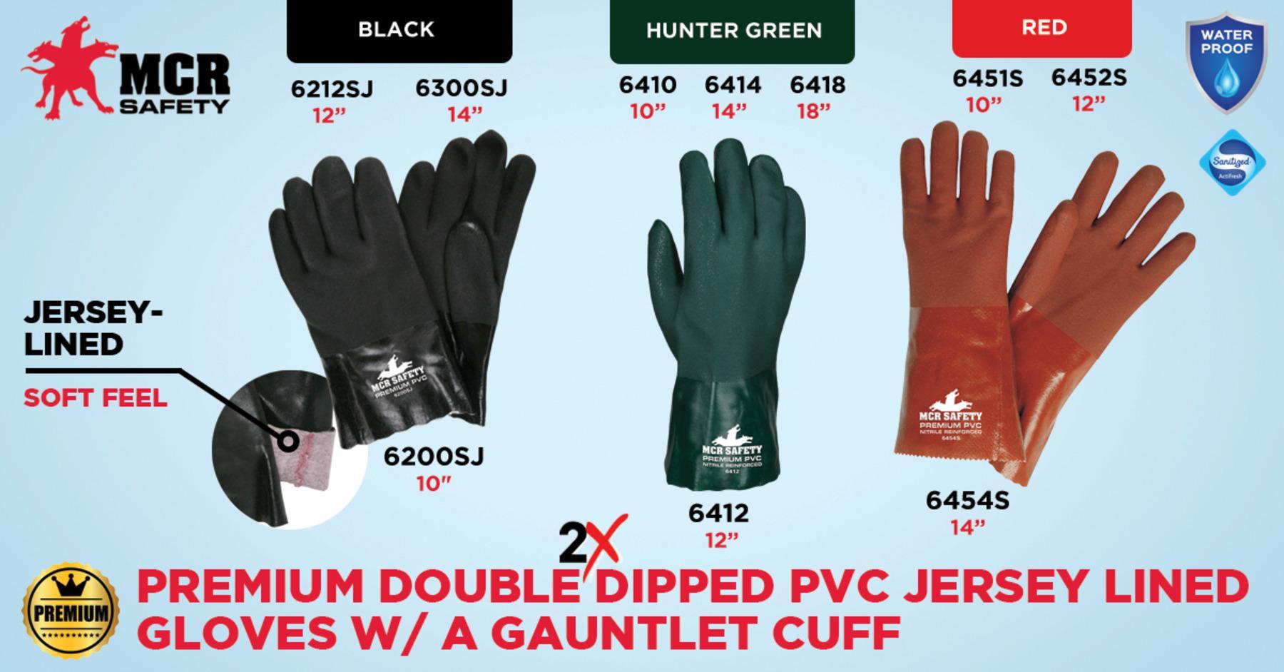 MCR Safety 6212SJ Premium Grade Supported PVC Gloves, Double Dipped, 12 Gauntlets, 6212SJ