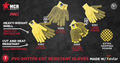 MCR Safety 9369L 9369 Regular Weight Gloves L 2-Sided PVC Dots Coating 7 ga Cotton/Kevlar/Polyester Knit Wrist Cuff Resists Abrasion and Cut ANSI Cut-Resistance Level A3 Paired Hand