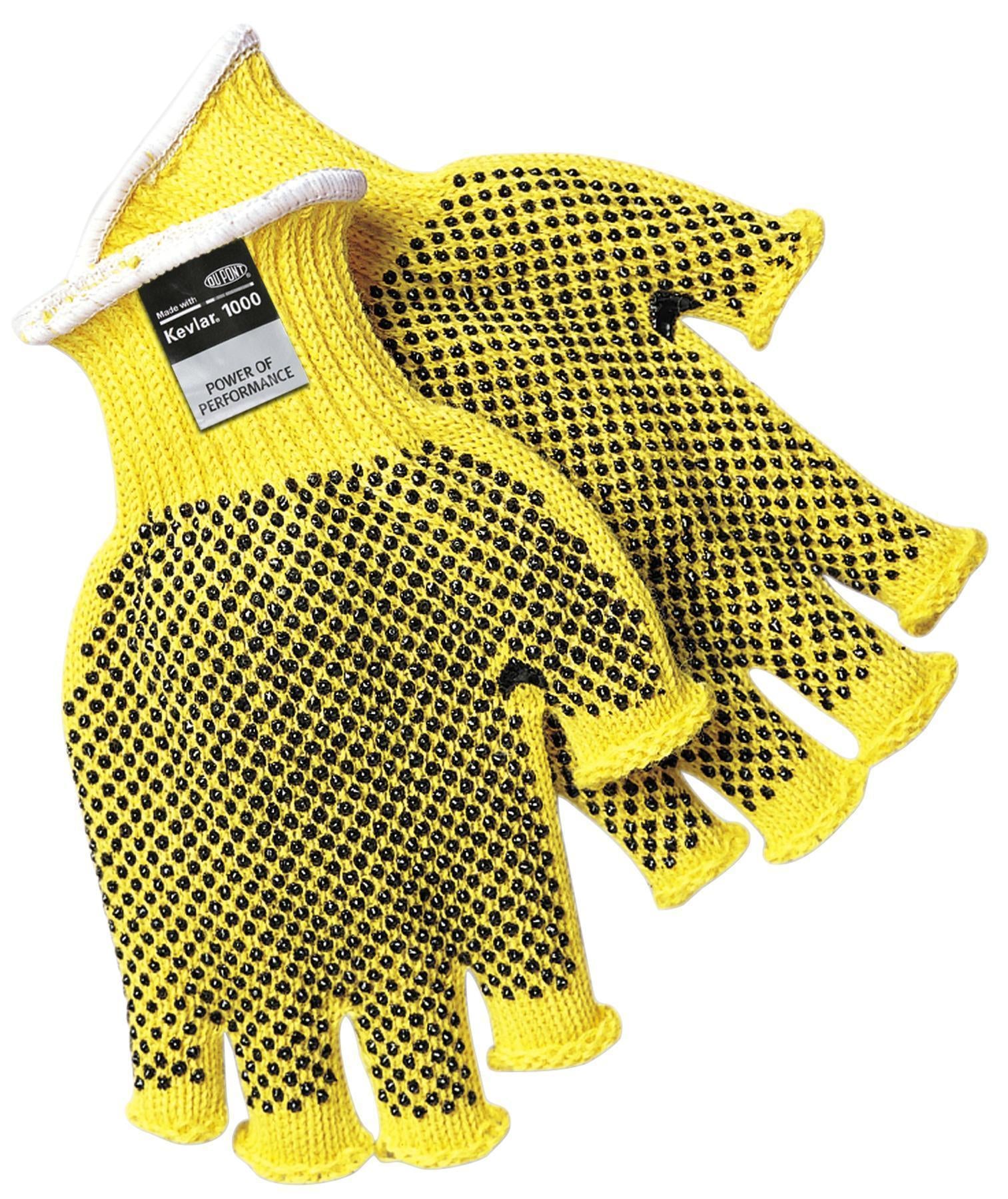 MCR Safety 9369L 9369 Regular Weight Gloves L 2-Sided PVC Dots Coating 7 ga Cotton/Kevlar/Polyester Knit Wrist Cuff Resists Abrasion and Cut ANSI Cut-Resistance Level A3 Paired Hand