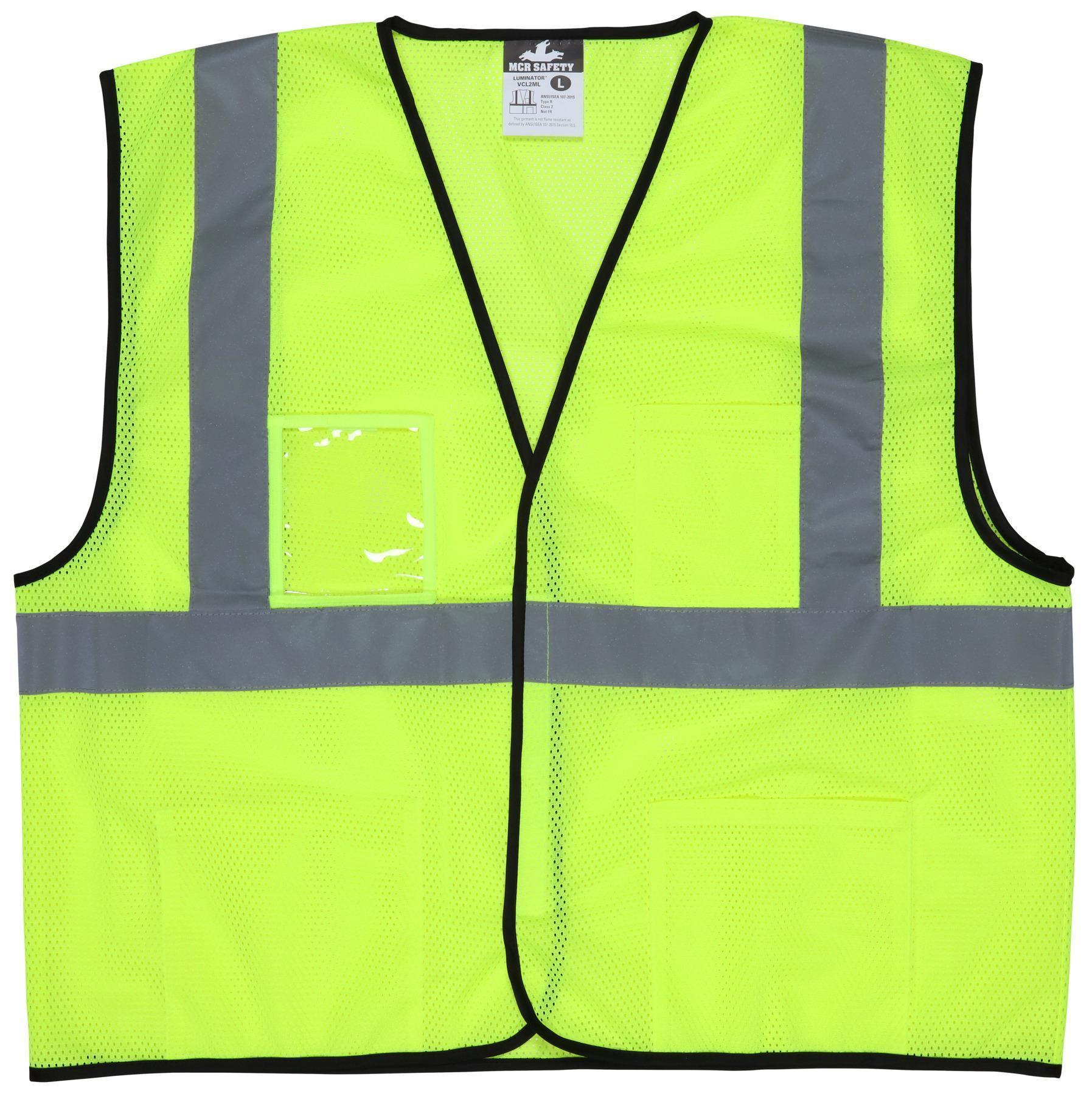 MCR Safety VCL2MLXL Class 2 Polyester Mesh Safety Vest 2-Inch Silver Stripe Fluorescent Lime X-Large