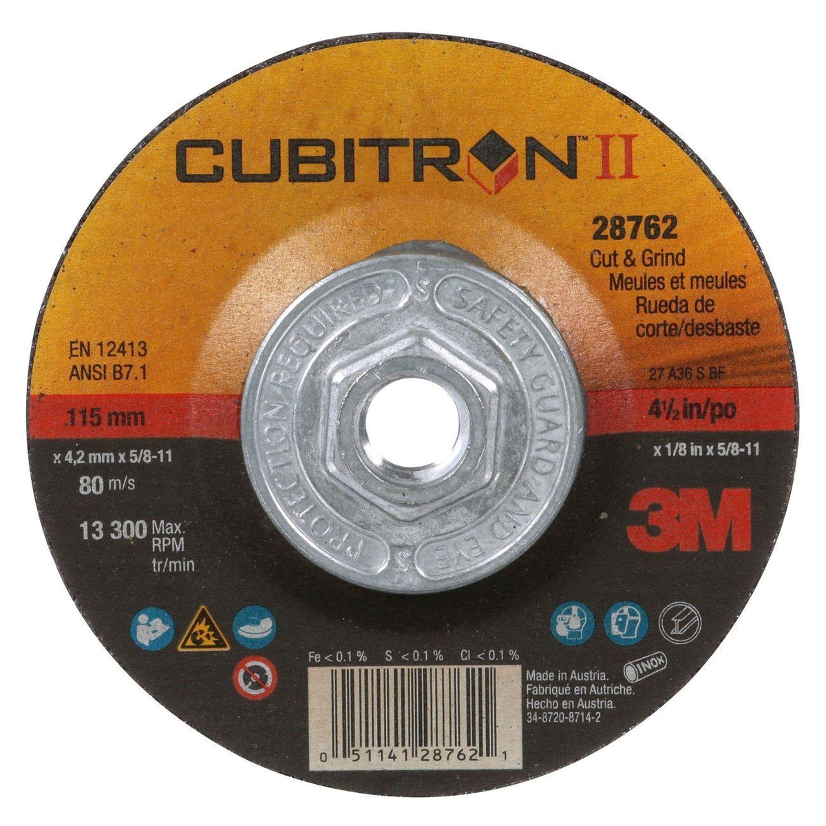 7100018882 3Mâ„¢ Cubitronâ„¢ II Wheel, Cut and Grind, Right Angle, 4 1/2 Inch Dia