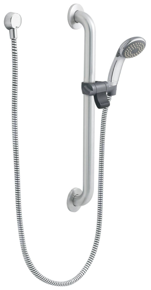 Moen 52224GBP25 Chrome Handshower Kit with 24 SS Grab/Slide Bar 59 Hose Wall Supply & Handshower with Integral Vacuum Breaker