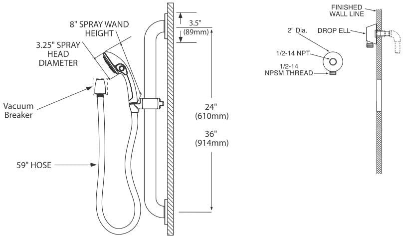 Moen 52224GBP25 Chrome Handshower Kit with 24 SS Grab/Slide Bar 59 Hose Wall Supply & Handshower with Integral Vacuum Breaker