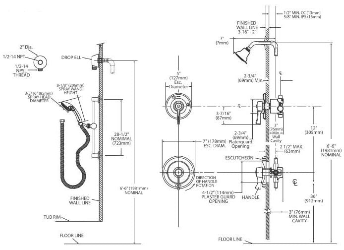 Moen 8342EP15 Commercial Shower System With Valve Shower Head Hand Shower Kit & In-Wall Diverter