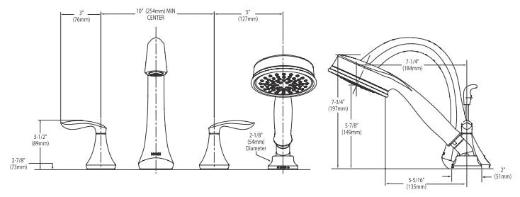 Moen T944 Two Handle Roman Tub Faucet with Hand Shower