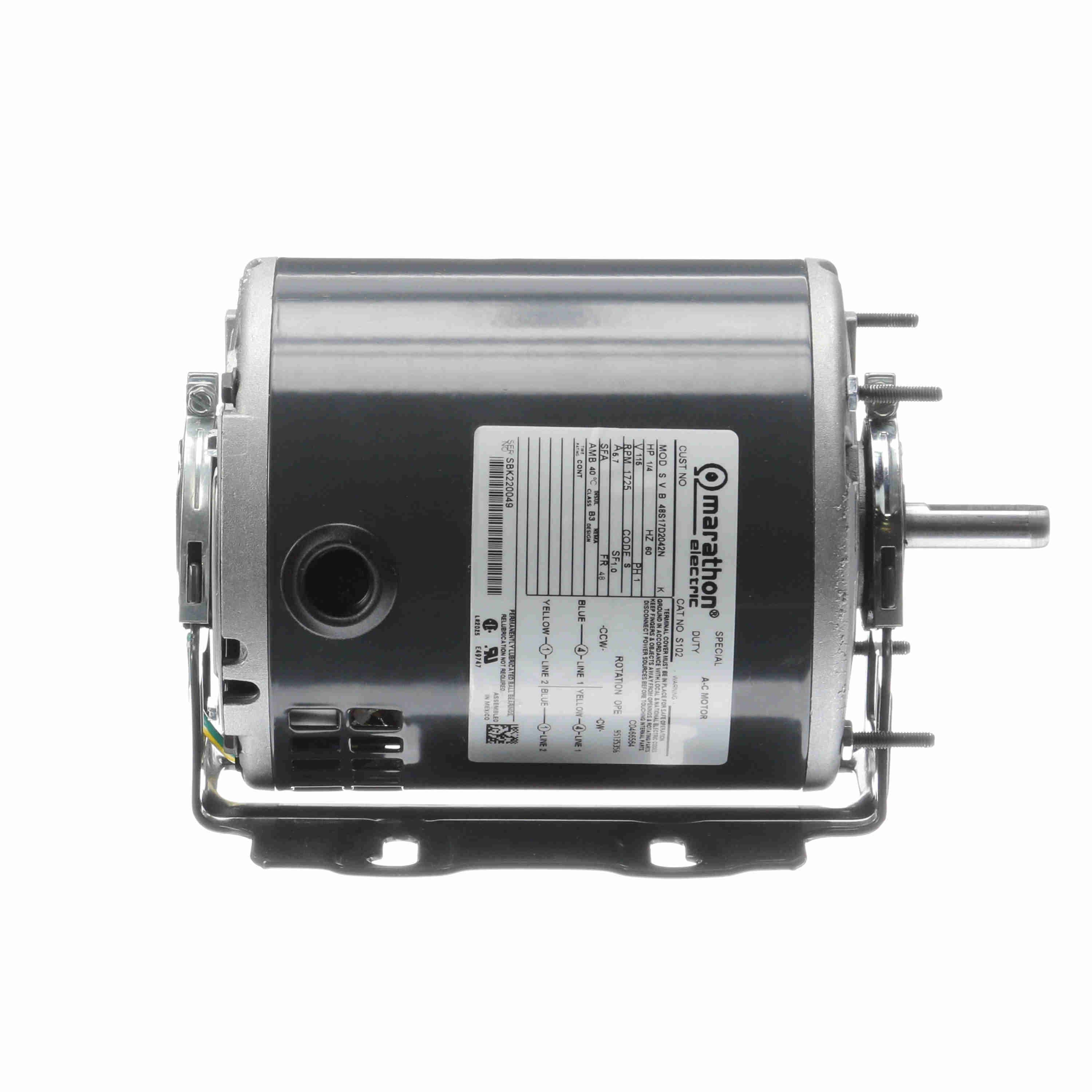 Marathon MS102 48 Frame Open Drip Proof 48S17D2042 General Purpose Motor 1/4 hp 1800 RPM 115 VAC Split Phase