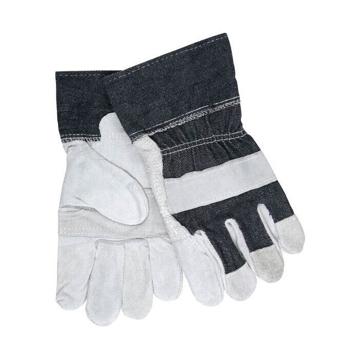 MCR Safety 1220DX Split Leather Palm Work Gloves, Denim Cuff