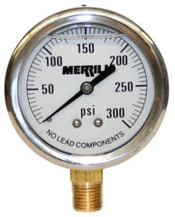 Merrill PGLNL300 Pressure Gauge 0 to 300 PSI 1/4 MPT Replacement MPN