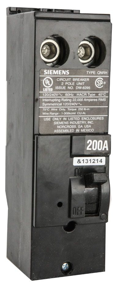 Milbank QN2200RH QN Small Frame Circuit Breaker, Plug-In, 240 VAC, 200 Amp, 22k AIC, 2 Pole