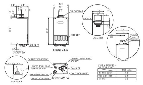 Noritz NR98-DVC-NG 3/4 Concentric Direct Vent Residential Indoor Tankless Water Heater