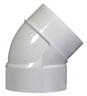 NDS 6P03ST 6 x 6, Spigot x Hub, White PVC, Street, Solvent Weld, Sewer and Drain, 45D, Elbow