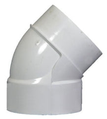 NDS 6P03ST 6 x 6, Spigot x Hub, White PVC, Street, Solvent Weld, Sewer and Drain, 45D, Elbow