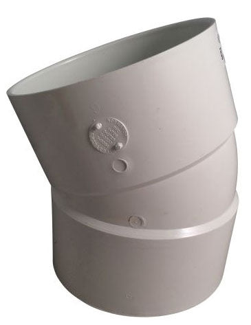 NDS 6P04 6 x 6, Hub x Hub, White PVC, Street, Solvent Weld, Sewer and Drain, 22-1/2D, Elbow